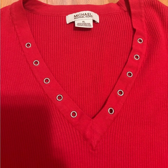 MICHAEL by MICHAEL KORS Women’s XL Red V-Neck Sweater Cotton Blend - Picture 4 of 4